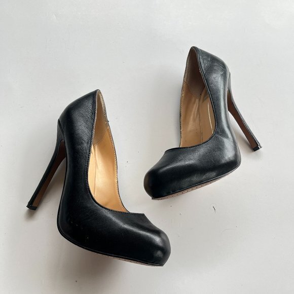 DOLCE VITA DV BLACK LEATHER HIGH HEELS PLATFORM WOMENS SIZE 6M - Picture 1 of 7
